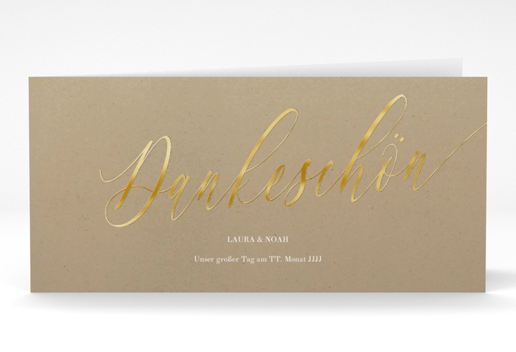 Danksagung Hochzeit Kalligrafie lange Klappkarte quer Kraftpapier gold