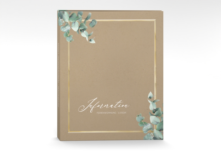 Gästemappe Ferienwohnung A4 Loggia Gästemappe A4 Kraftpapier gold mit Eukalyptus-Zweigen