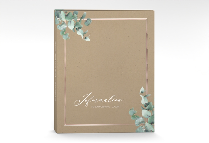 Gästemappe Ferienwohnung A4 Loggia Gästemappe A4 Kraftpapier rosegold mit Eukalyptus-Zweigen