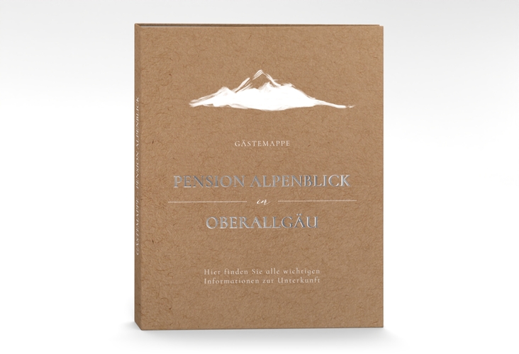 Gästemappe Ferienwohnung A4 Alpenblick Gästemappe A4 Kraftpapier silber mit Berggipfel-Motiv
