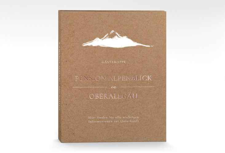 Gästemappe Ferienwohnung A4 Alpenblick Gästemappe A4 Kraftpapier rosegold mit Berggipfel-Motiv
