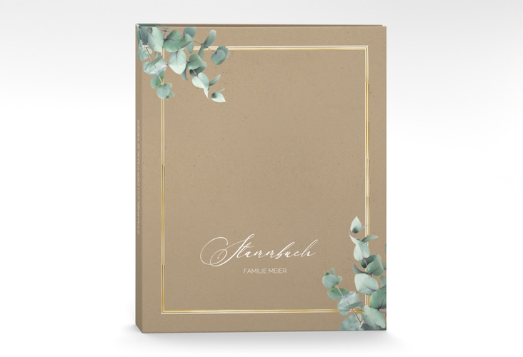Stammbuch A4 Eucalypt Stammbuch A4 Kraftpapier gold mit Eukalyptus und edlem Rahmen