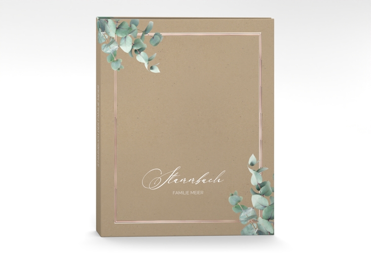 Stammbuch A4 Eucalypt Stammbuch A4 Kraftpapier rosegold mit Eukalyptus und edlem Rahmen