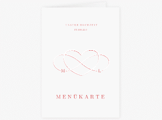 Klick: Details zu Menükarte Hochzeit "Infinity" anzeigen Menükarte Hochzeit Infinity A5 Klappkarte hoch rot