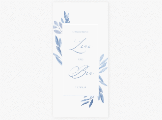 Klick: Details zu Menükarte Hochzeit "Classicblue" anzeigen Menükarte Hochzeit Classicblue lange Karte hoch kraftpapier