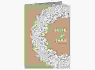 Menükarte Hochzeit Mariage A5 Klappkarte hoch beige mit Bogen aus weißer Spitze