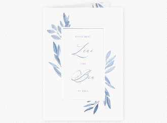 Klick: Details zu Menükarte Hochzeit "Classicblue" anzeigen Menükarte Hochzeit Classicblue A5 Klappkarte hoch kraftpapier
