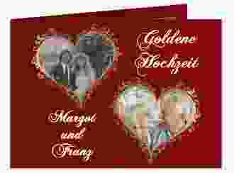 Hochzeitseinladung Goldene Hochzeit mittlere Klappkarte quer rot