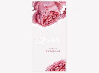 Klick: Details zu Menükarte Hochzeit "Cherie" anzeigen Menükarte Hochzeit Cherie lange Karte hoch rosa