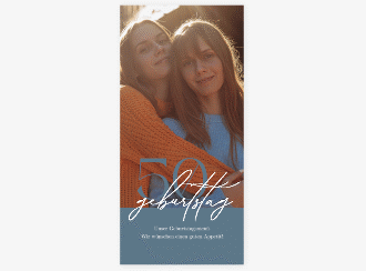 Menükarte Geburtstag Ehrentag lange Karte hoch blau mit Folienveredelung