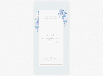 Menükarte Hochzeit Blauregen lange Karte hoch blau mit Wisteria-Blüten