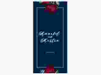 Menükarte Hochzeit Peonies lange Karte hoch blau elegant mit Pfingstrosen