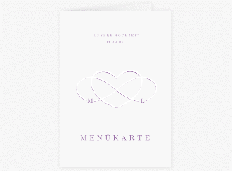 Klick: Details zu Menükarte Hochzeit "Infinity" anzeigen Menükarte Hochzeit Infinity A5 Klappkarte hoch lila