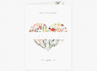 Kirchenheft Hochzeit Wildblumenherz A5 Klappkarte hoch bunt