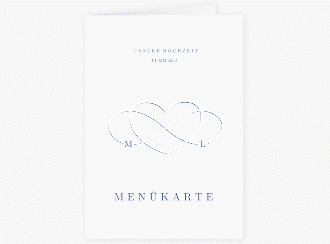 Klick: Details zu Menükarte Hochzeit "Infinity" anzeigen Menükarte Hochzeit Infinity A5 Klappkarte hoch blau