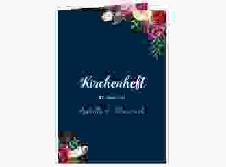 Kirchenheft Hochzeit Flowers A5 Klappkarte hoch blau mit bunten Aquarell-Blumen