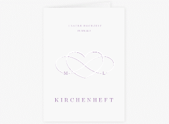 Klick: Details zu Kirchenheft Hochzeit "Infinity" anzeigen Kirchenheft Hochzeit Infinity A5 Klappkarte hoch lila