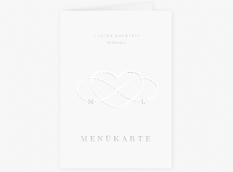 Klick: Details zu Menükarte Hochzeit "Infinity" anzeigen Menükarte Hochzeit Infinity A5 Klappkarte hoch grau