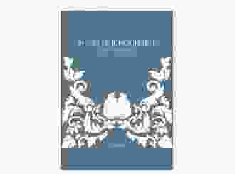Menükarte Hochzeit Royal A5 Klappkarte hoch blau mit barockem Blumen-Ornament