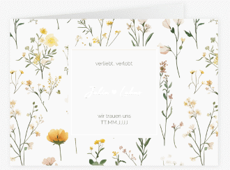 Hochzeitseinladung Blumenwiese mittlere Klappkarte quer bunt