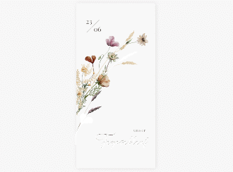 Tagesablauf Hochzeit Selvatica lange Karte hoch weiss mit getrockneten Wiesenblumen