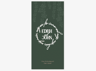 Klick: Details zu Menükarte Hochzeit "Efeugrün" anzeigen Menükarte Hochzeit Efeugrün lange Karte hoch gruen im Fantasy-Elfen-Design mit Efeu