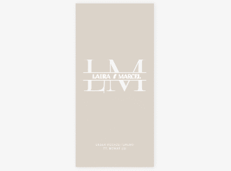 Menükarte Hochzeit Monogramm lange Karte hoch beige