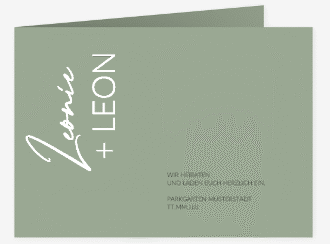 Hochzeitseinladung Your Name mittlere Klappkarte quer gruen