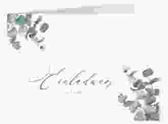Hochzeitseinladung Eucalypt mittlere Klappkarte quer weiss mit Eukalyptus und edlem Rahmen