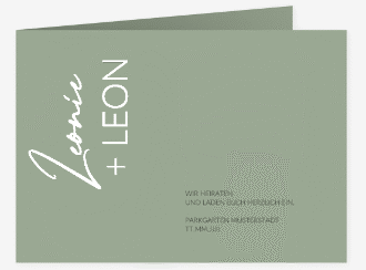 Hochzeitseinladung Your Name mittlere Klappkarte quer gruen