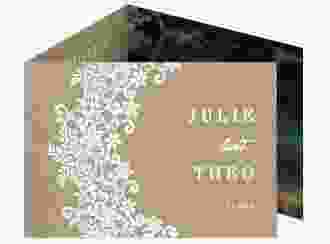 Hochzeitseinladung Mariage A6 Doppel-Klappkarte beige mit Bogen aus weißer Spitze