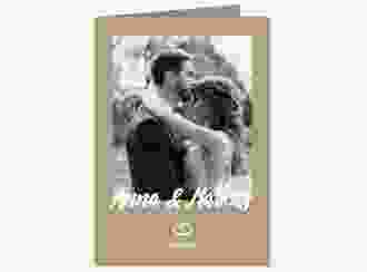 Dankeskarte Hochzeit Icons A6 Klappkarte hoch beige im Kraftpapier-Look mit Foto