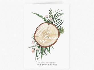 Einladungskarte Hochzeit Woodland A6 Klappkarte hoch weiss