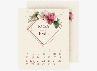 Klick: Details zu Save the Date-Kalenderblatt "Rosenbogen" anzeigen Save the Date-Kalenderblatt Rosenbogen Kalenderblatt-Karte rosa