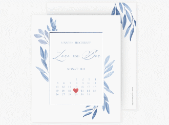 Klick: Details zu Save the Date-Kalenderblatt "Classicblue" anzeigen Save the Date-Kalenderblatt Classicblue Kalenderblatt-Karte kraftpapier