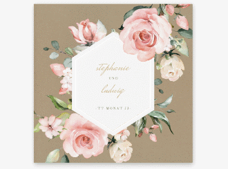 Gästebuch Creation Graceful 20 x 20 cm, Hardcover Kraftpapier mit Rosenblüten in Rosa und Weiß