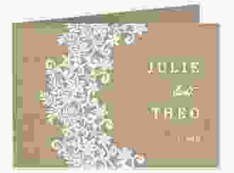 Danksagungskarte Hochzeit Mariage A6 Klappkarte quer beige mit Bogen aus weißer Spitze