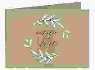 Hochzeitseinladung Naturelove A6 Klappkarte quer schwarz in Kraftpapier-Optik mit Blatt-Illustration