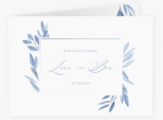 Klick: Details zu Danksagungskarte Hochzeit "Classicblue" anzeigen Danksagungskarte Hochzeit Classicblue A6 Klappkarte quer kraftpapier