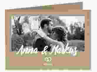Dankeskarte Hochzeit Icons A6 Klappkarte quer beige in Kraftpapier-Optik mit Foto