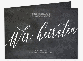 Klick: Details zu Hochzeitseinladung "Chalkboard" anzeigen Hochzeitseinladung Chalkboard A6 Klappkarte quer schwarz mit Folie