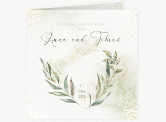Klick: Details zu Hochzeitseinladung "Heartfelt" anzeigen Hochzeitseinladung Heartfelt quadr. Klappkarte weiss mit Diamanten im Geometric Design