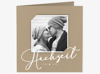 Hochzeitseinladung Crafty quadr. Klappkarte Kraftpapier mit Foto