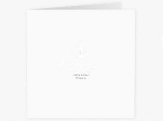 Klick: Details zu Hochzeitseinladung "Ankerliebe" anzeigen Hochzeitseinladung Ankerliebe quadr. Klappkarte weiss im minimalistischen maritimen Design mit Anker