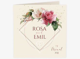 Klick: Details zu Hochzeitseinladung "Rosenbogen" anzeigen Hochzeitseinladung Rosenbogen quadr. Klappkarte rosa