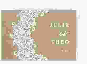 Save the Date-Postkarte Mariage A6 Postkarte beige mit Bogen aus weißer Spitze
