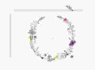 Save the Date-Karte Blumengarten A6 Karte quer weiss mit Blumenkranz und Hummel