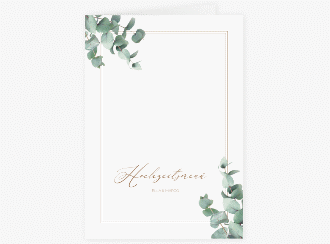 Klick: Details zu Menükarte Hochzeit "Eucalypt" anzeigen Menükarte Hochzeit Eucalypt A5 Klappkarte hoch weiss mit Eukalyptus und edlem Rahmen