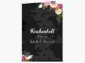 Kirchenheft Hochzeit Flowers A5 Klappkarte hoch schwarz mit bunten Aquarell-Blumen