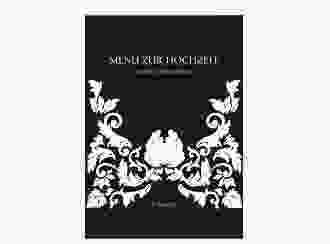Menükarte Hochzeit Royal A5 Klappkarte hoch schwarz mit barockem Blumen-Ornament